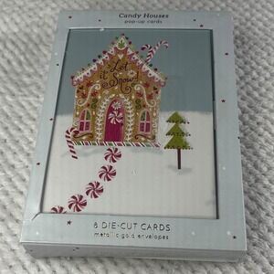 Up With Paper Candy Houses Pop-Up Christmas Cards 8 Die-Cut Metallic Gold BCX002